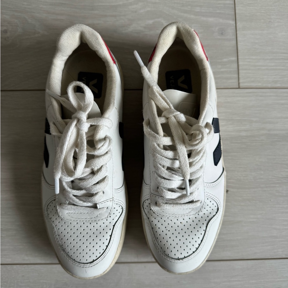 Veja White Sneakers with Blue and Red Accents
